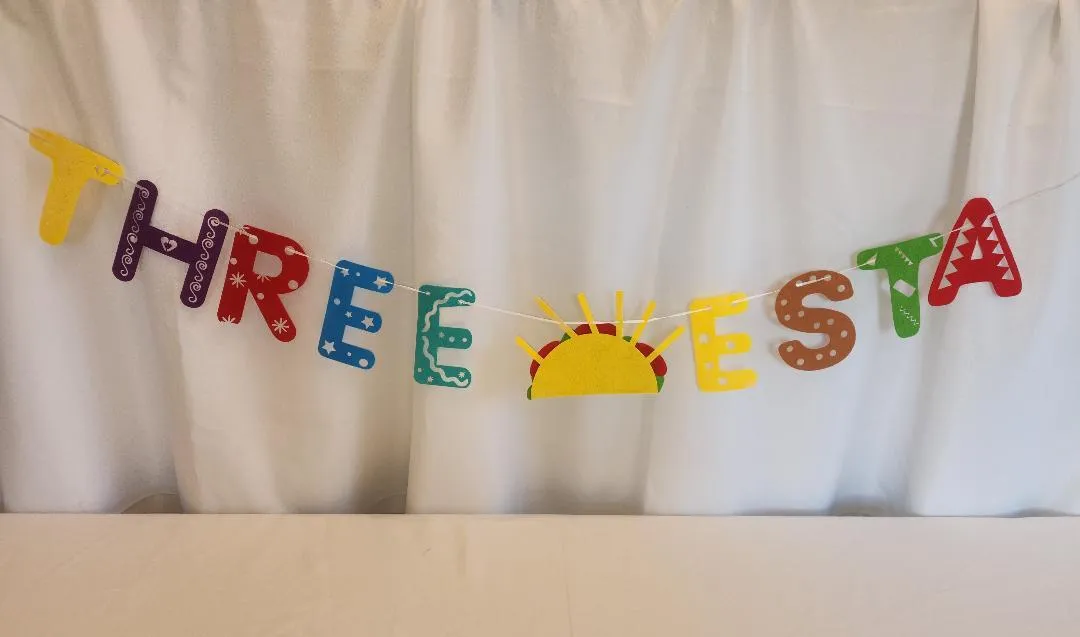 Three Taco Esta Happy  Birthday Party Fiesta Banner Felt 