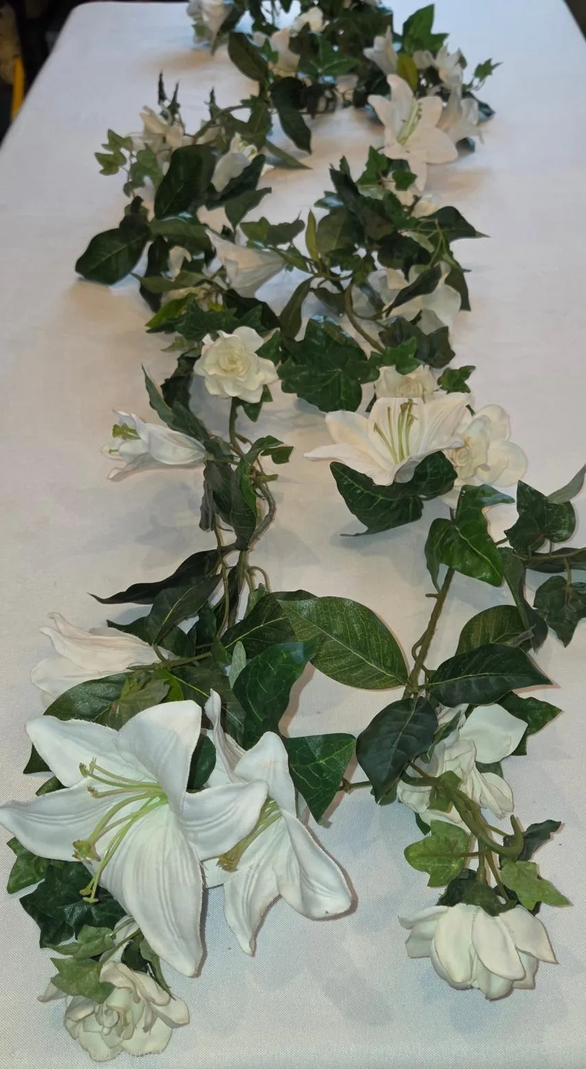 White Lilies and Gardenia On Ivy Garland  Arch Head Table 6 ft  Set R  (QTY 1 set of 2) 