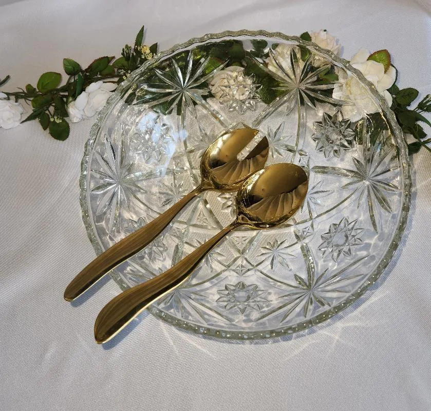 Gold Metal Serving Spoons 10 in Long  (QTY 1 SET of 2)