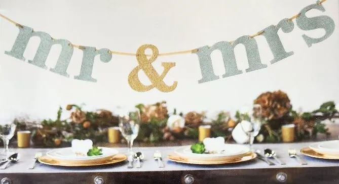 Mr & Mrs Mint Green & Gold Sparkley Banner 6ft     QTY 2