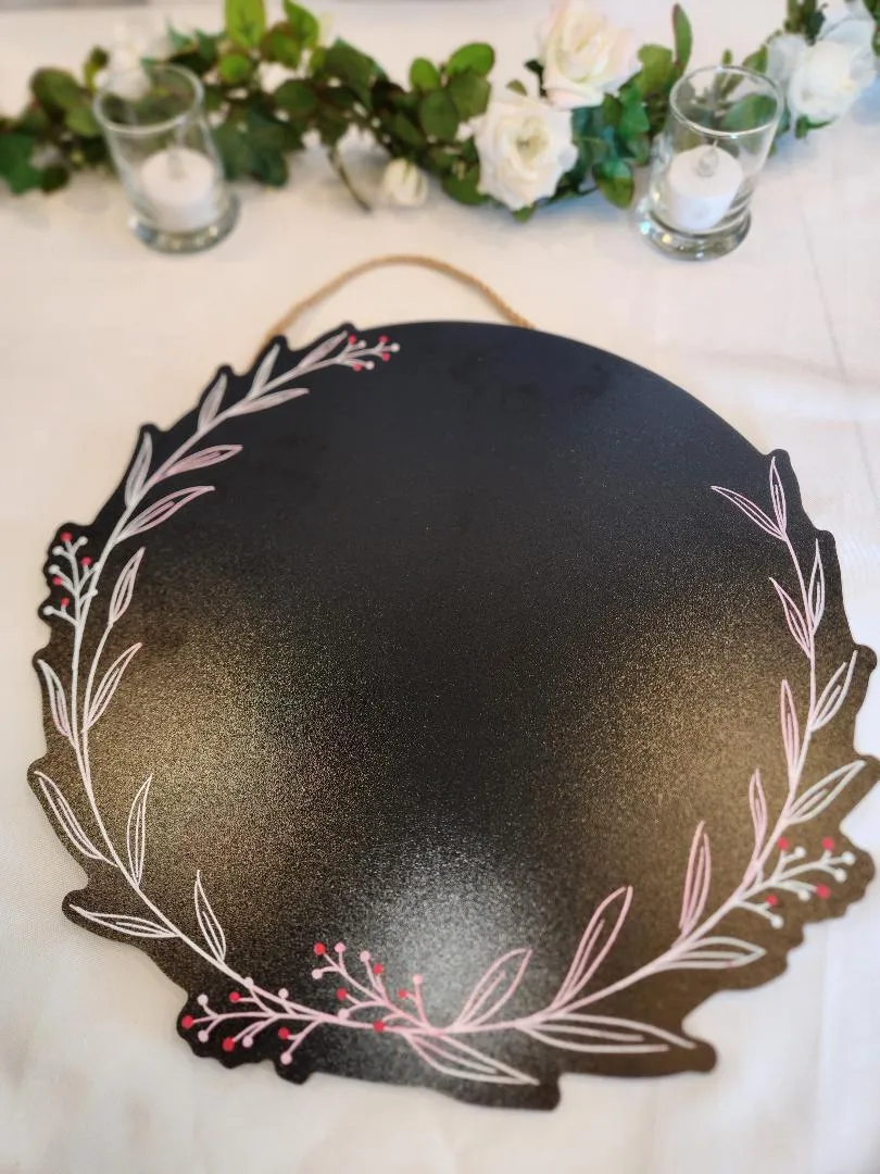 Chalkboard Round with Floral Designs Hangs