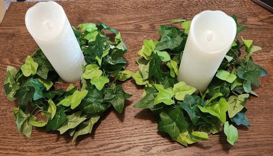 Flameless Candles 2 PK with Ivy Bases        (QTY 2 SETS)