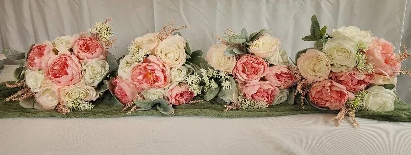 Pink White Blush And Green Bride and Bridesmaid Bouquets  (QTY  4)