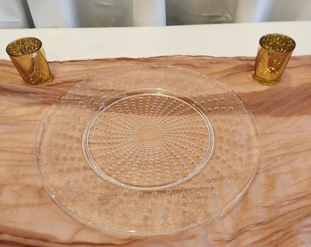 Glass Frosted Dot Design Serving Platter Center Holder 12.5 in Diameter