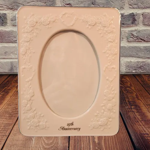 25th Anniversary White Roses Bone China 5x7 Frame