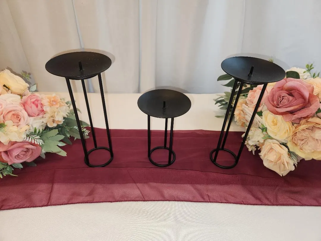 Black Metal Modern Round Disc Pillar Candle Holders Set of 3