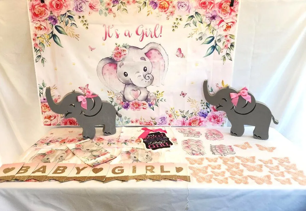 Pink Elephant Baby Shower or Birthday Package