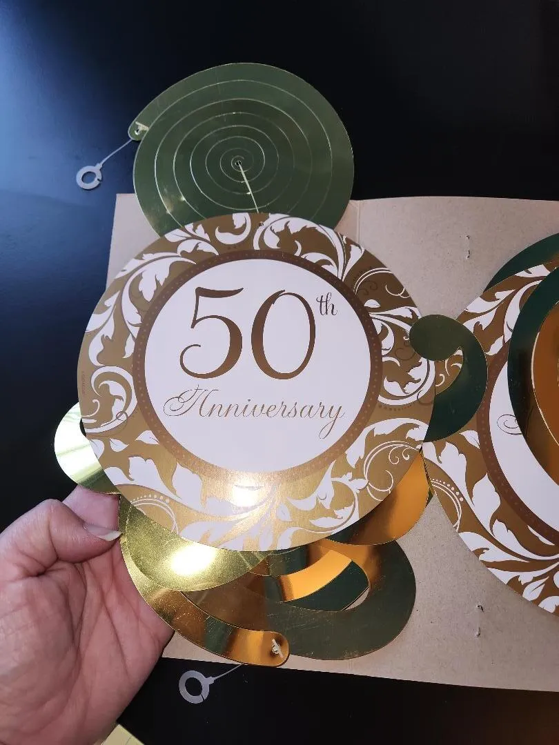 50th Anniversary Hanging Gold Decorations   9 Pieces