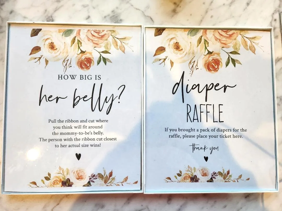 Baby Shower Signs How Big Is Her Belly Game and Diaper Raffle 8x10 Frames
