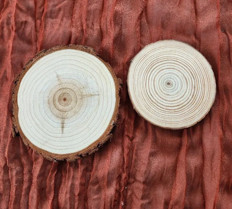 Wood Round Slices for Votives 3.5 in to 4.5 in Diameter  (QTY 46)