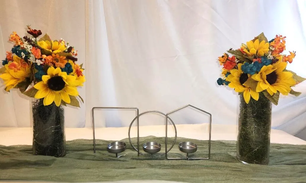 Silver Metal Modern 3 Shapes 3 Tea Light Candle Holder Unit 