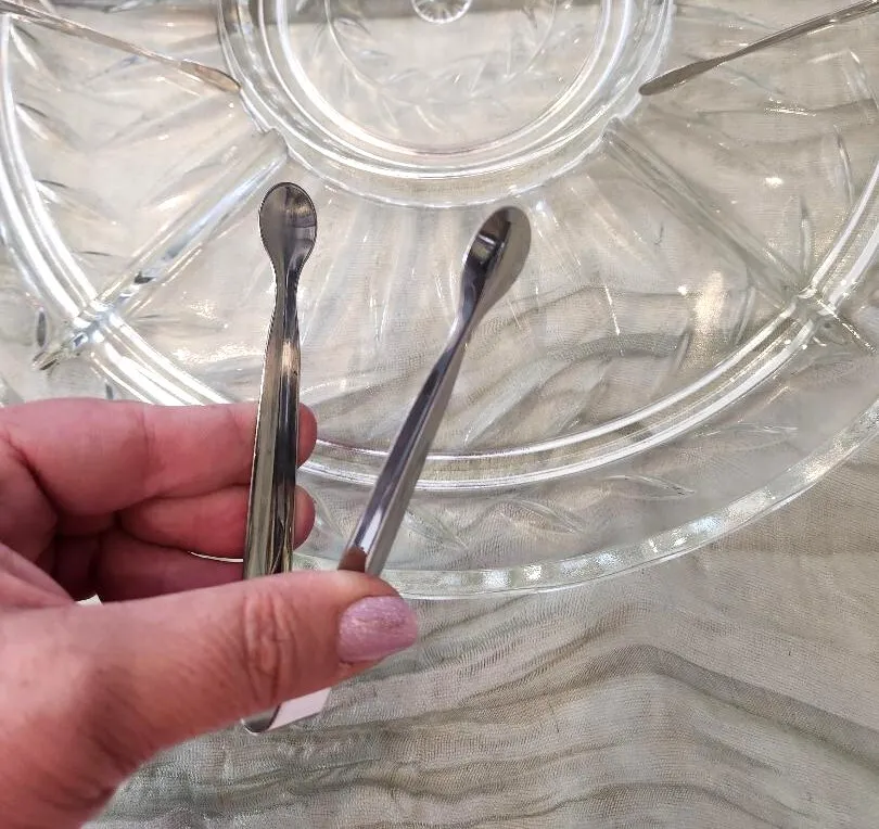 Silver Metal 4.5 in Round End Tongs Cheese Boards Charcuterie Hors d'oeuvres (QTY 24)