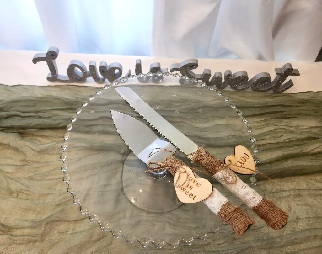 Cake Serving Set Burlap & Lace Love is Sweet XXOO