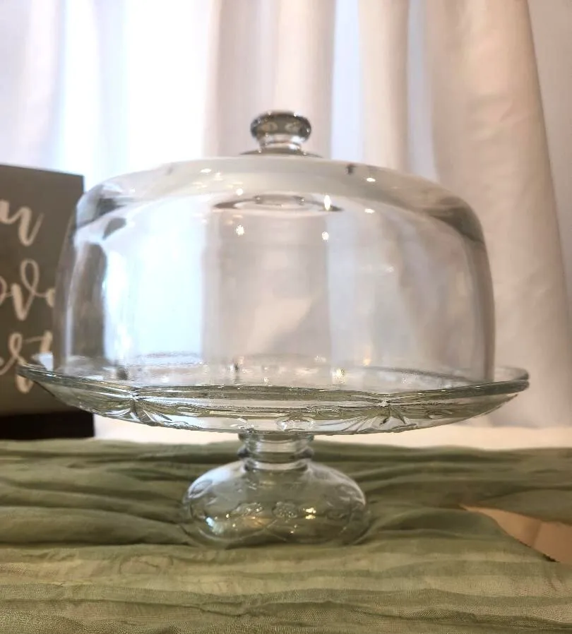 Glass Cake Stand with Dome Floral Base 9 in.