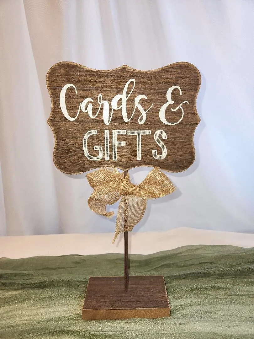 Cards & Gifts Sign Tall Wooden With Burlap Bow    QTY 3