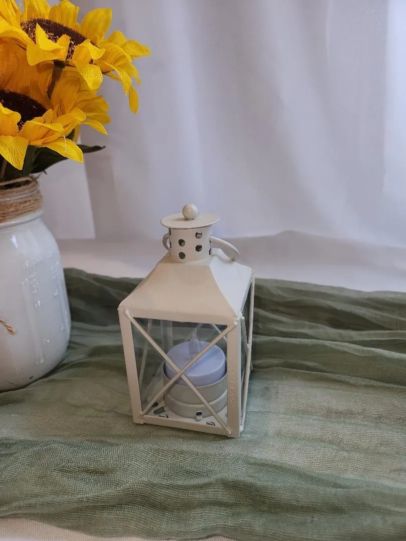 White Metal Lantern 6 in Tall With Flickering Tea Light Battery Style 1  (QTY 18)