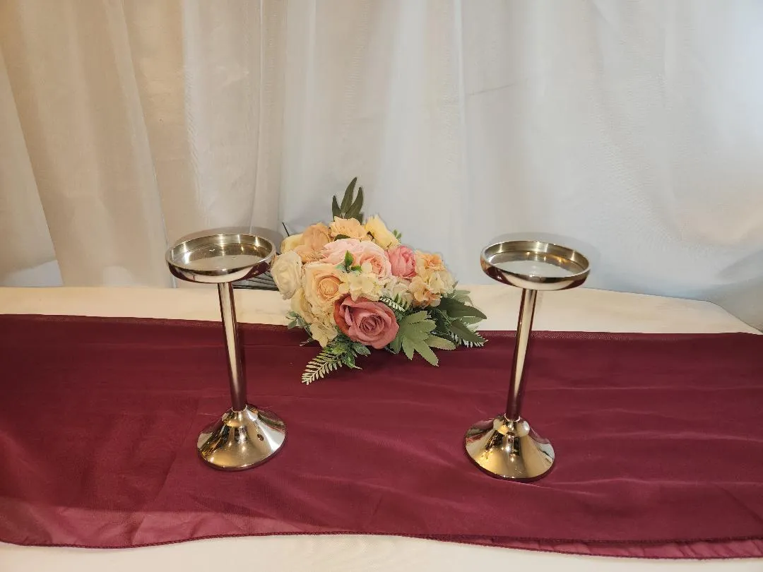 Silver Colored Tall Pillar Candle Holders Round Set of 2