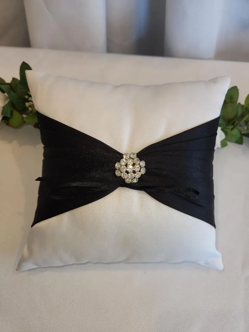 Black & White Ring Bearer Pillow Center Gems