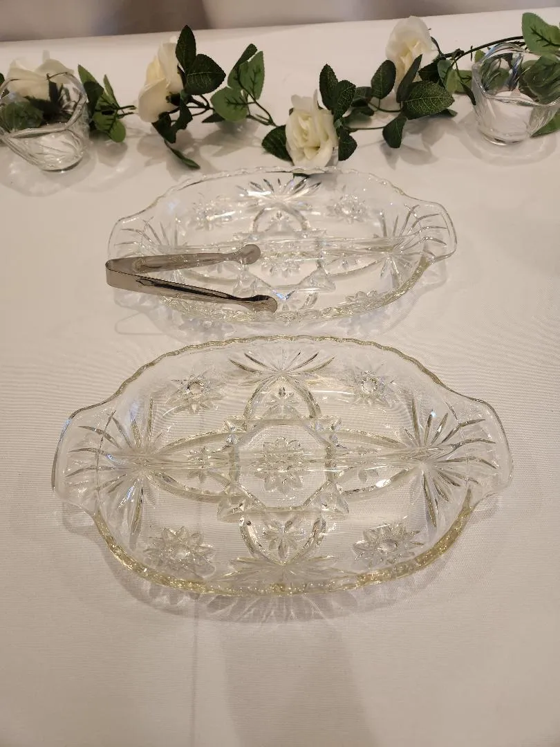 Cut Glass Oval Segmented Serving Dishes    (QTY 2)