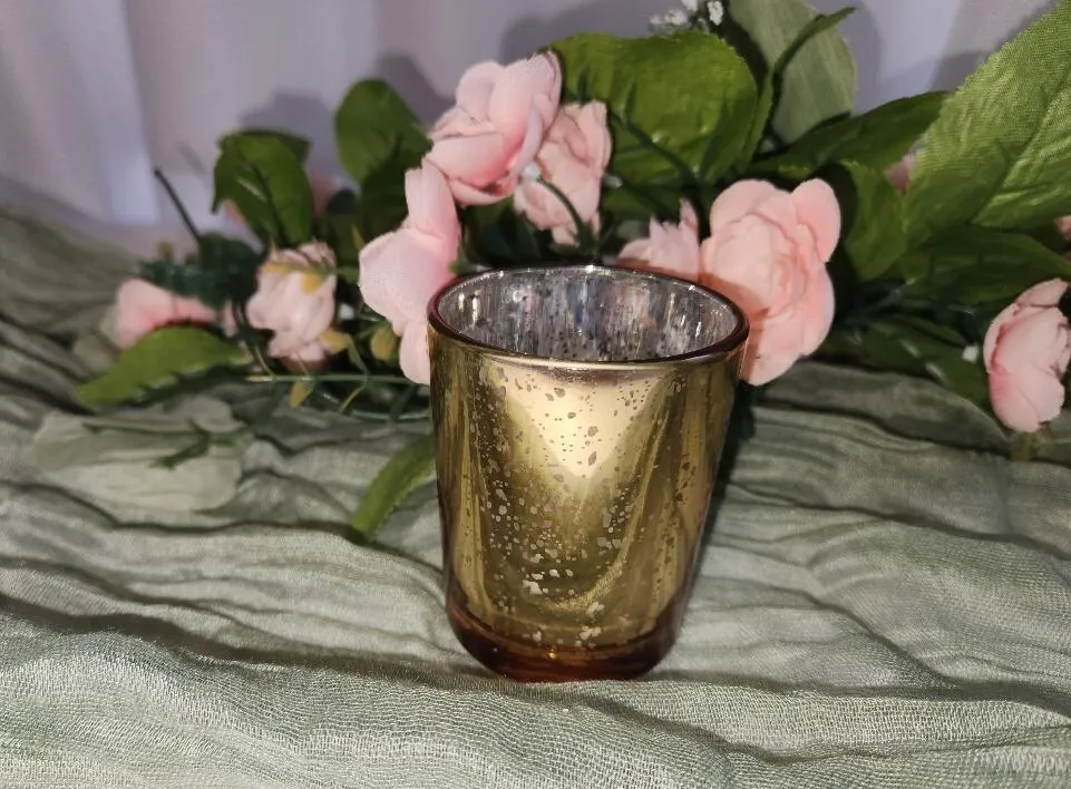 Gold Mercury Glass Votive Holders With Silver Inside # K        (QTY 69)