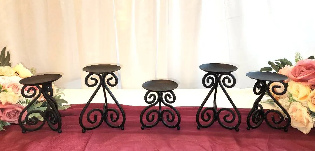 Black Scroll Patterned Pillar Candle Holders   Set of 2 