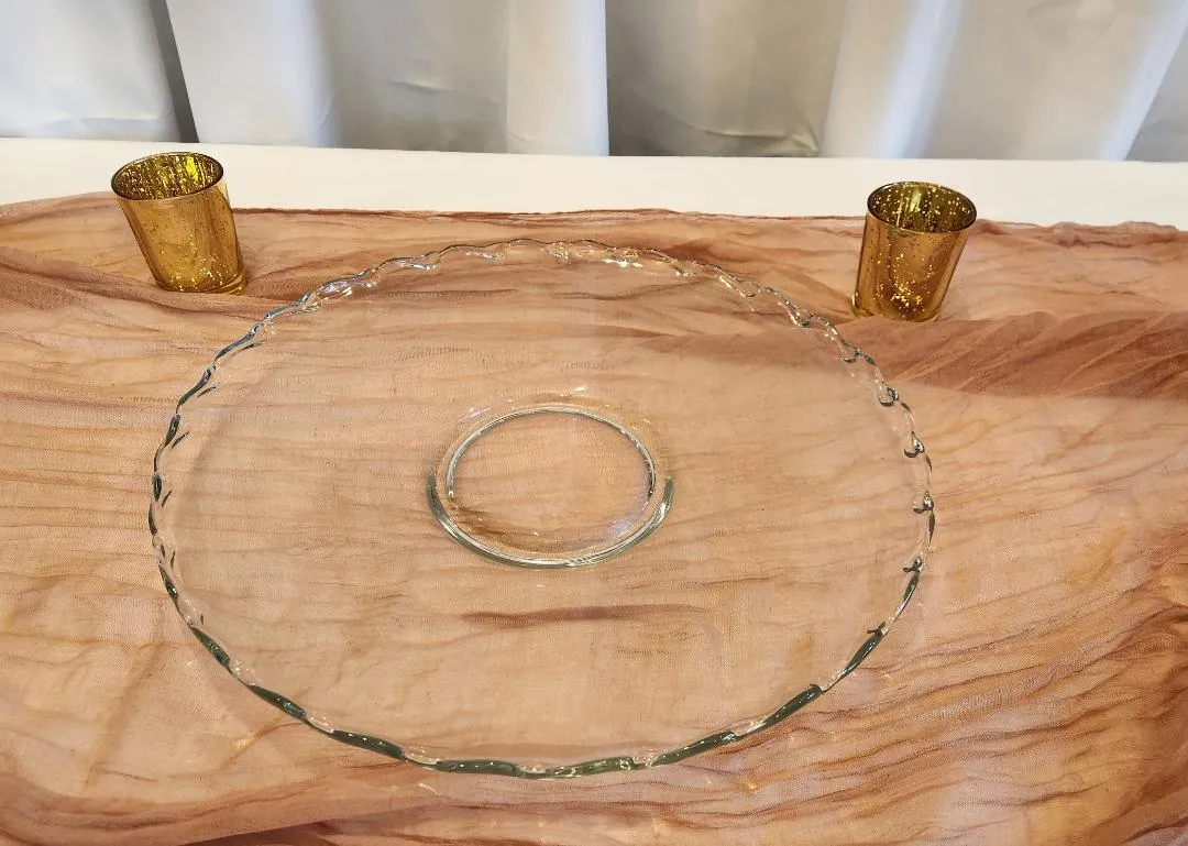 Clear Glass Heavy Duty Serving Platter Scalloped Edges 13.5 in Diameter