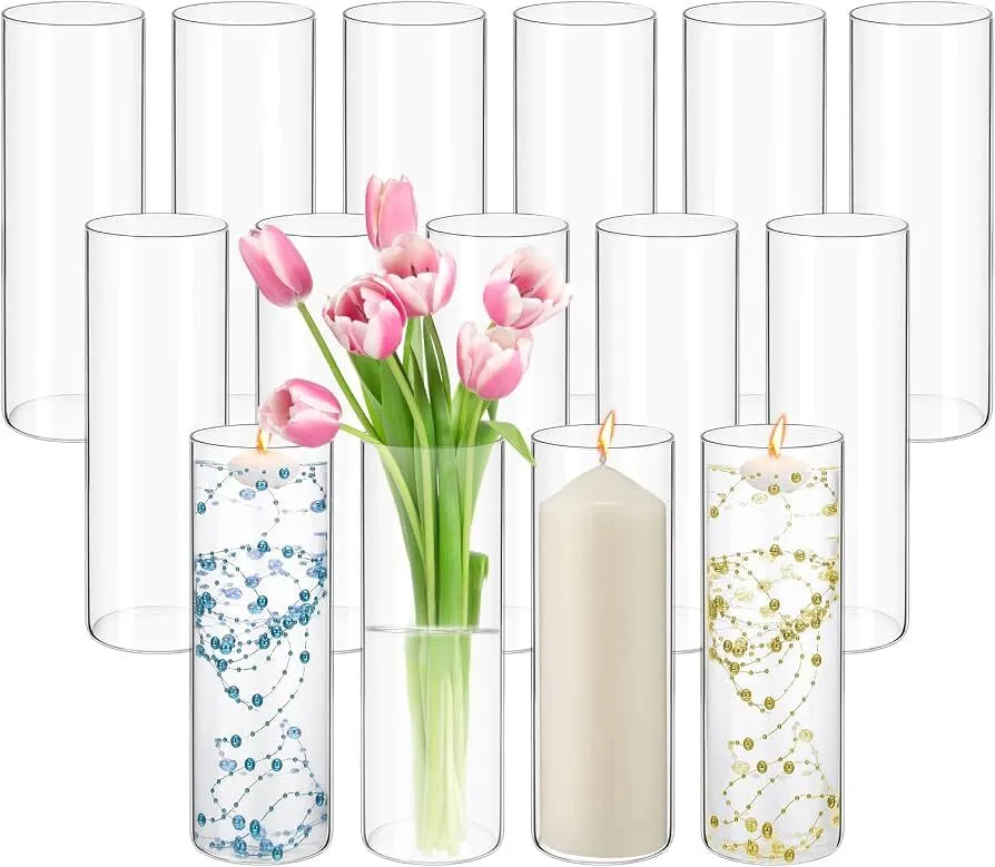 Glass Cylinder Vase 7.5 in Tall Modern Clear       (QTY 12)