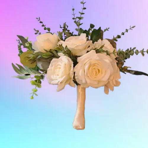 Bridal Bouquet  5 White Roses Floral Set B