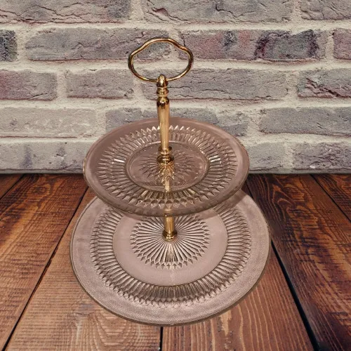 2 Tier Serving Clear Glass Serving Plate Tower