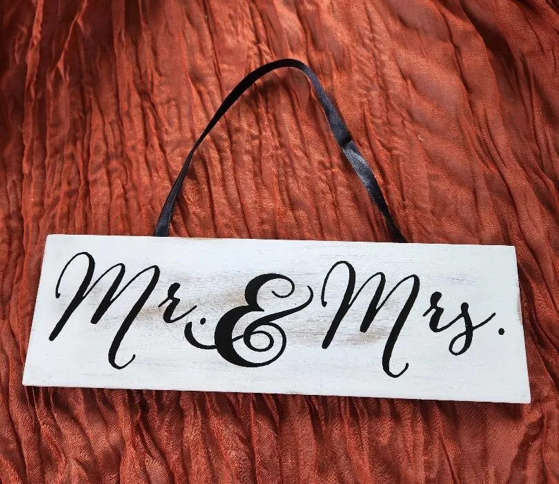 Mr & Mrs White Wooden Hanging Sign Head Table