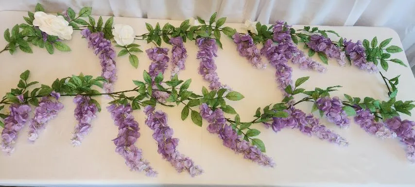 Purple Wisteria Vines and Greenery Garland Arch Florals   QTY 1 set of 2