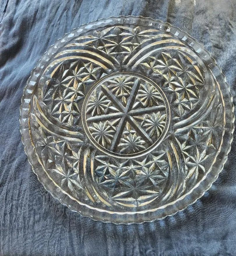 Cut Glass Serving Tray Plate 12.25 in Diameter