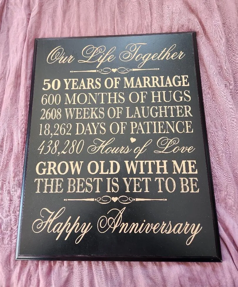 50th Wedding Anniversary Black & Gold Wooden Sign