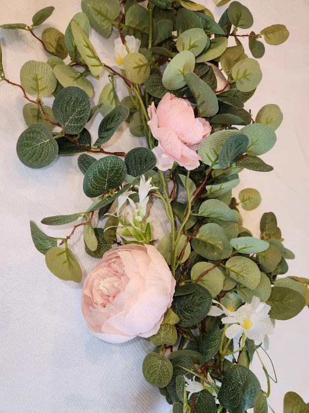 Pink Roses and Cabbage Roses with White Flowers Floral Garland Arch Decoration 