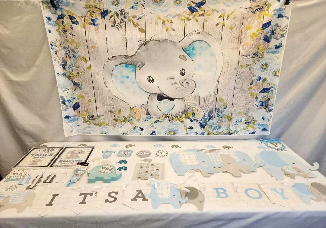Blue Elephant Baby Shower or Birthday Party Decoration Pkg