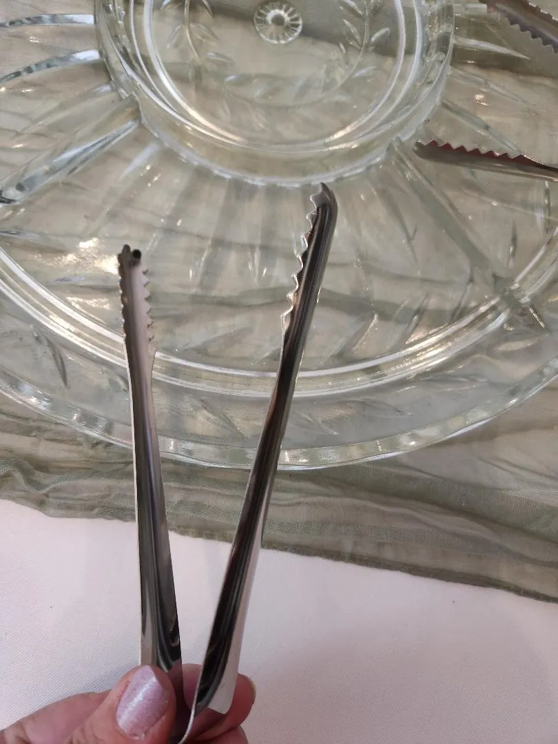 Silver Metal 6 in Tongs for Dessert, Buffet, Appetizers, Charcuterie  (QTY 10)