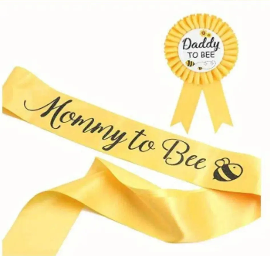 Baby Shower Gender Reveal Bee Themed Mommy Daddy ( Mom Mom or Dad Dad) Sash & Button