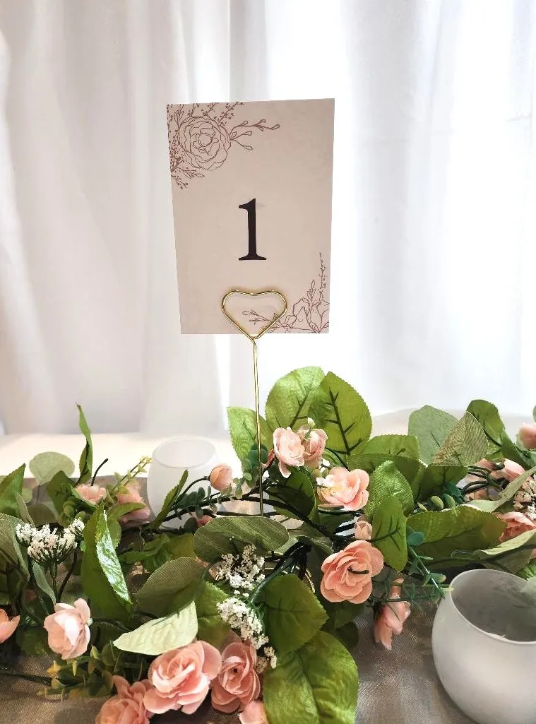 Table Numbers 1 to 15 White with Rose Gold Flowers Black Numbers