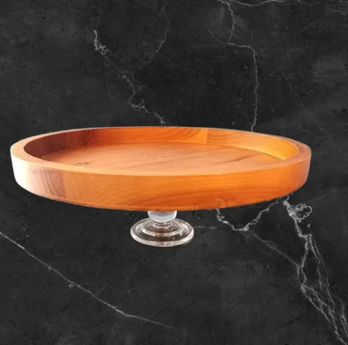 Wooden Serving Tray with Glass Stand 11.5 in Diameter    QTY 2