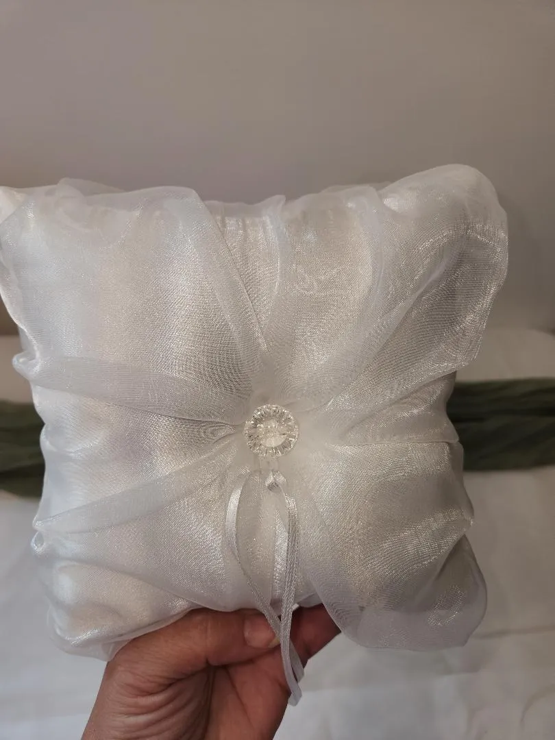 White Ring Bearer Pillow with Clear Gem