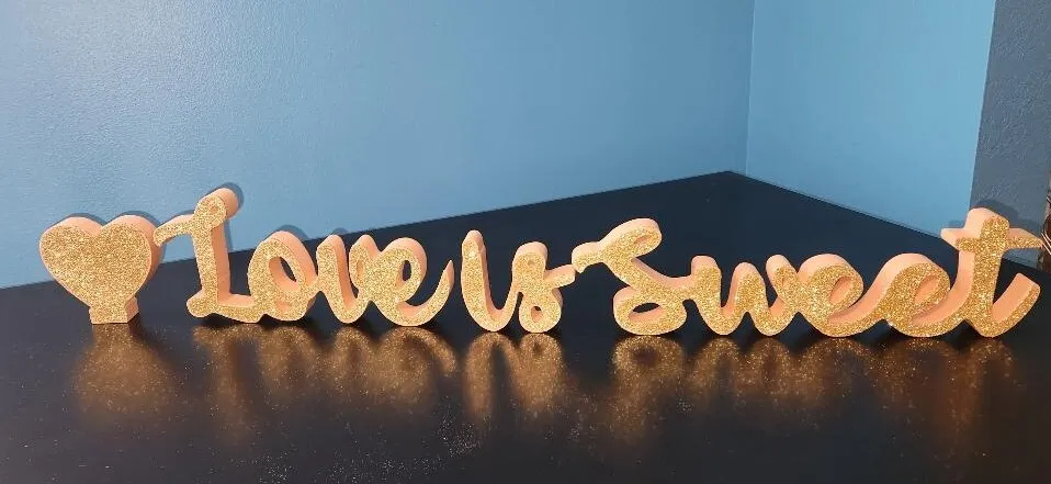 Love Is Sweet Gold Sparkle Sign Dessert Table