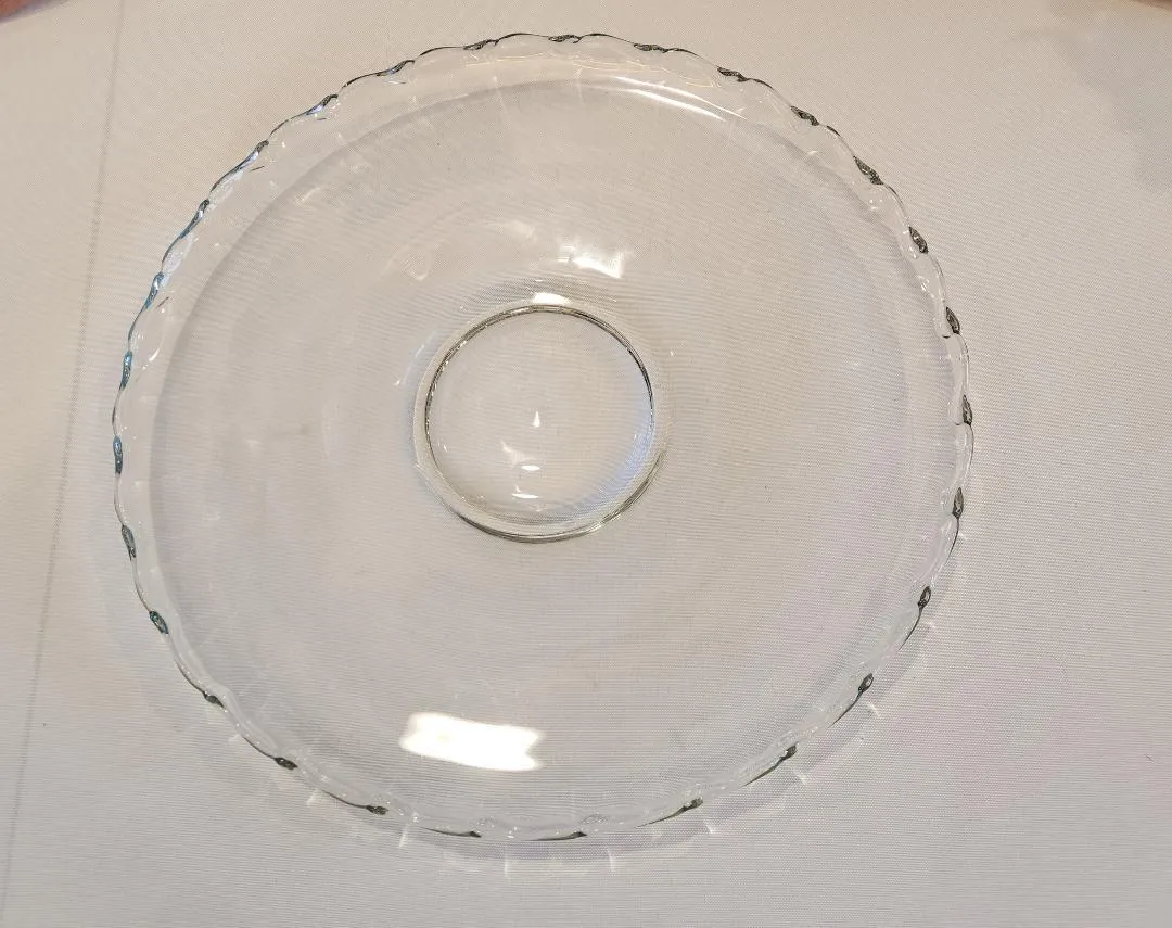 Clear Glass Heavy Duty Serving Platter Scalloped Edges 13.5 in Diameter
