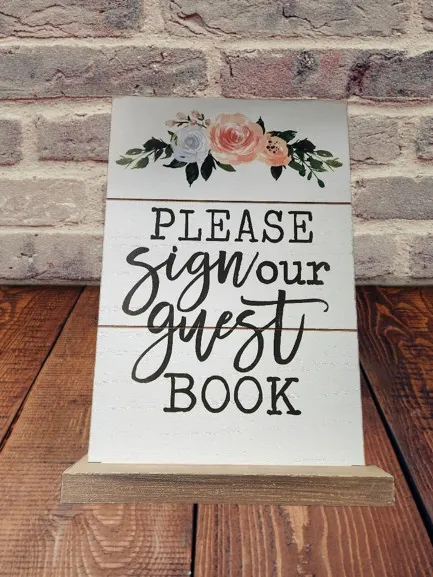 Guest Book Please Sign Wooden Floral Sign