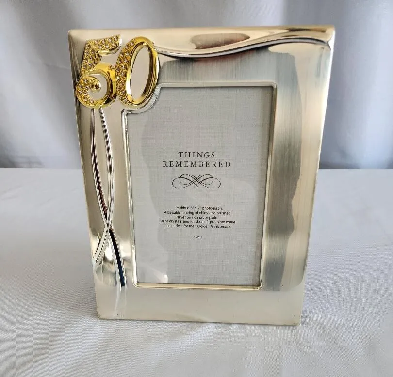 50th Anniversary Frame 5x7 Silver and Gold with Crystals