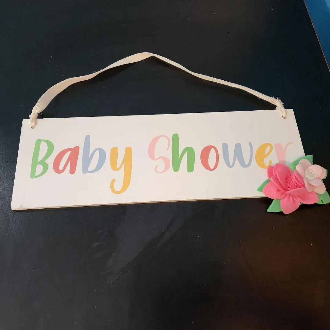 Baby Shower Wooden Hanging Sign W Felt Flower