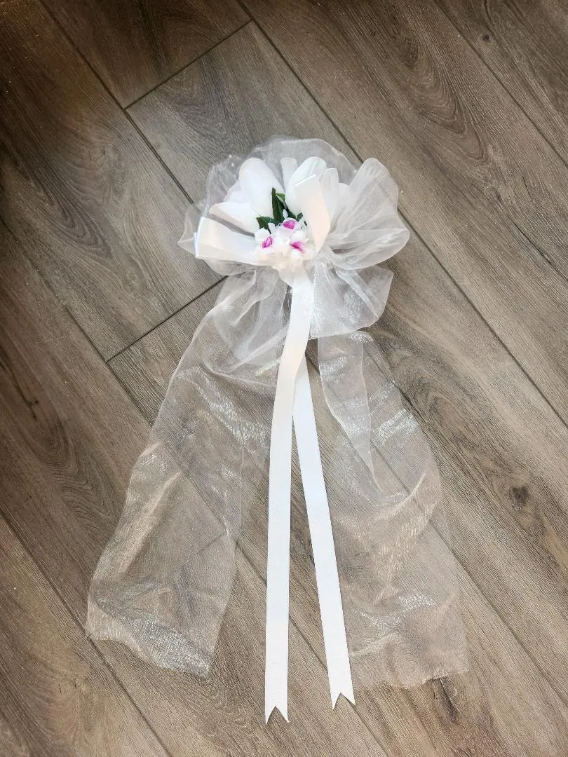  White Bows Pew Church, Doors or Signs White & White/Purple Florals (QTY 1 SET OF 8)