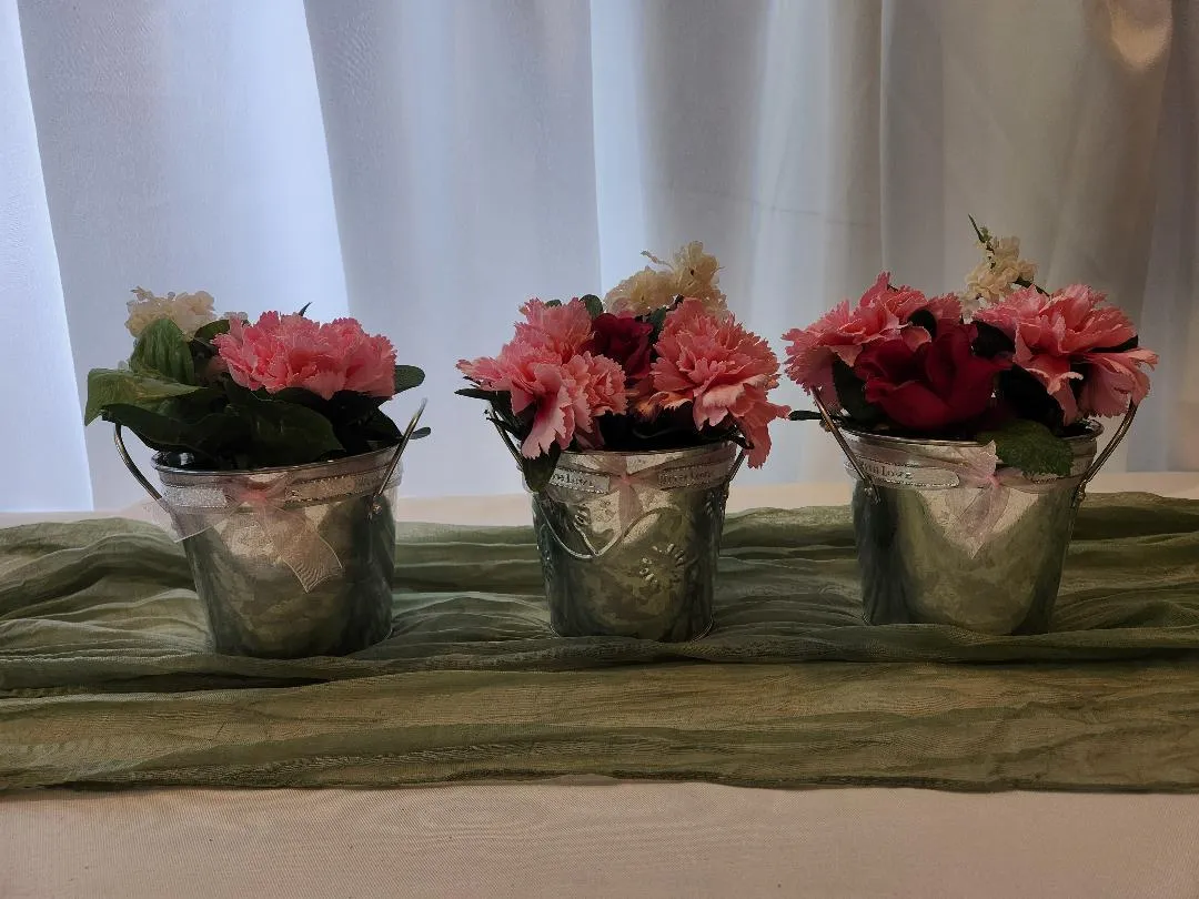 Pink Centerpieces Love Ribbons Metal Pails  (QTY 3)