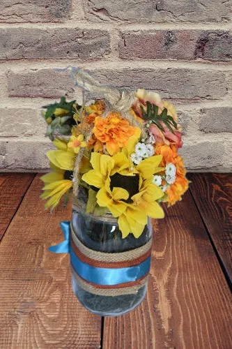 Sunflower Hanging Mason Jar Decor,  Aisle Ceremony or Reception (QTY 16)