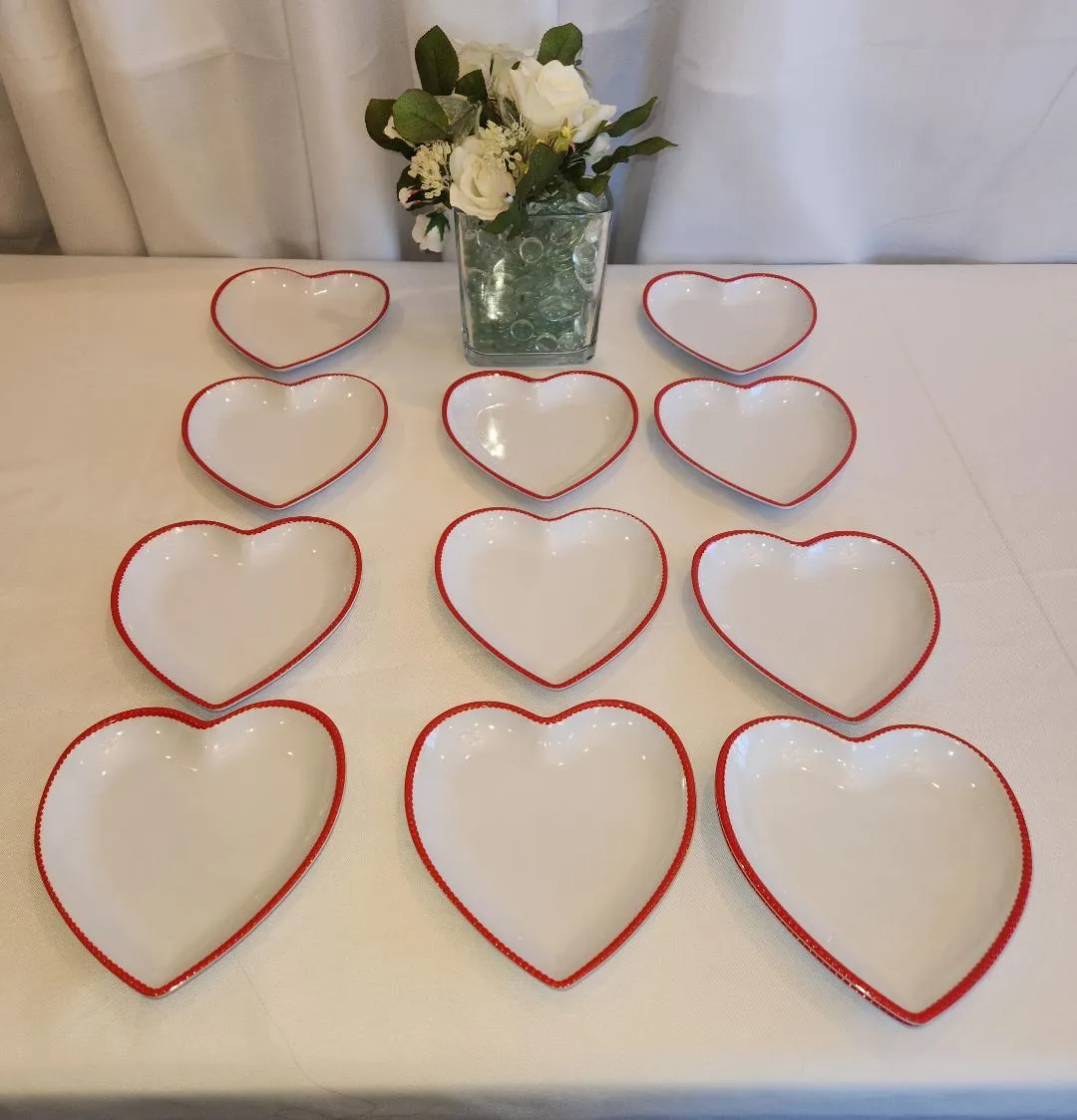 White With Red Trim Heart Shaped Dish  (QTY 12)