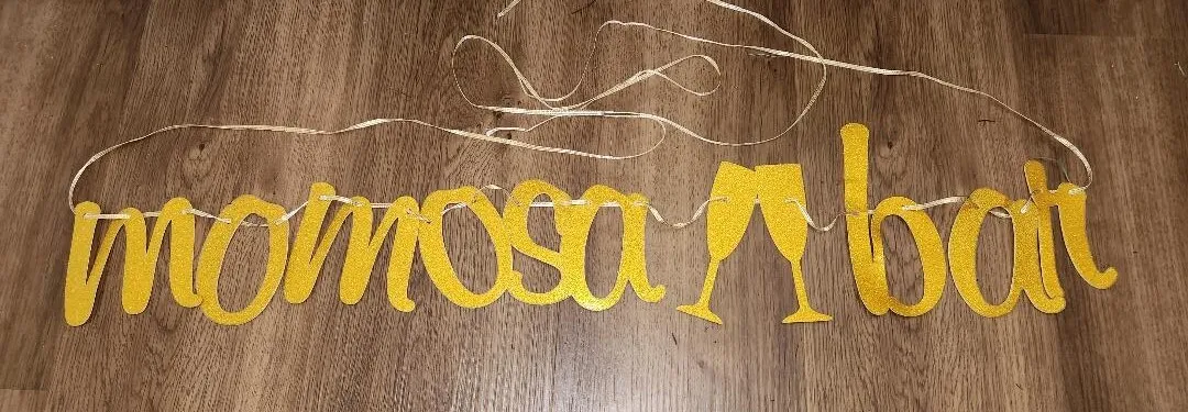  Mimosa Bar - Says Momosa Bar Glittery Banner Baby Shower